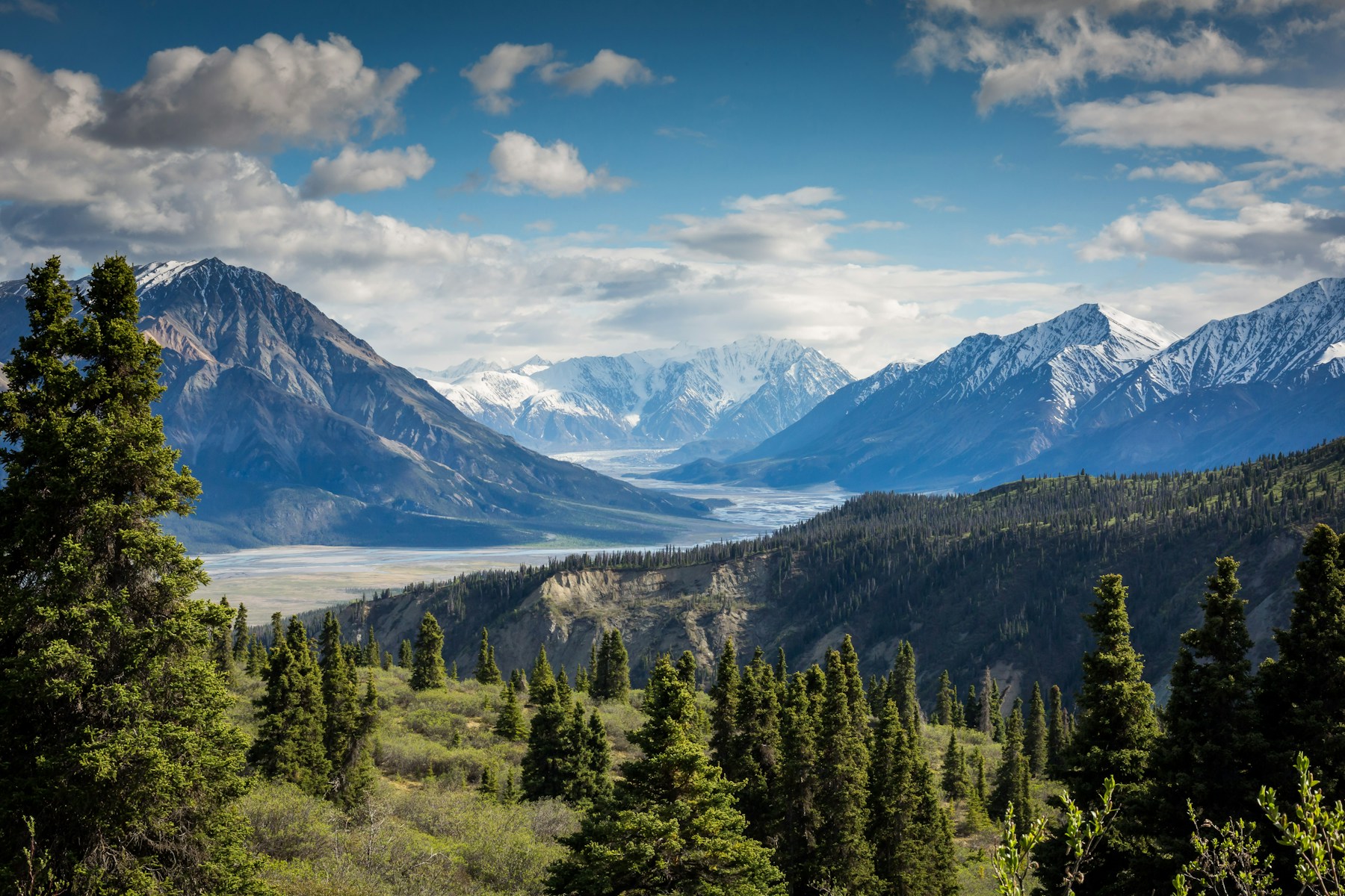 Dramatic mountain peaks beneath an open sky